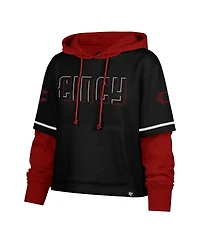 '47 Brand Women's Black Cincinnati Reds City Connect Shortstop Cropped Pullover Hoodie