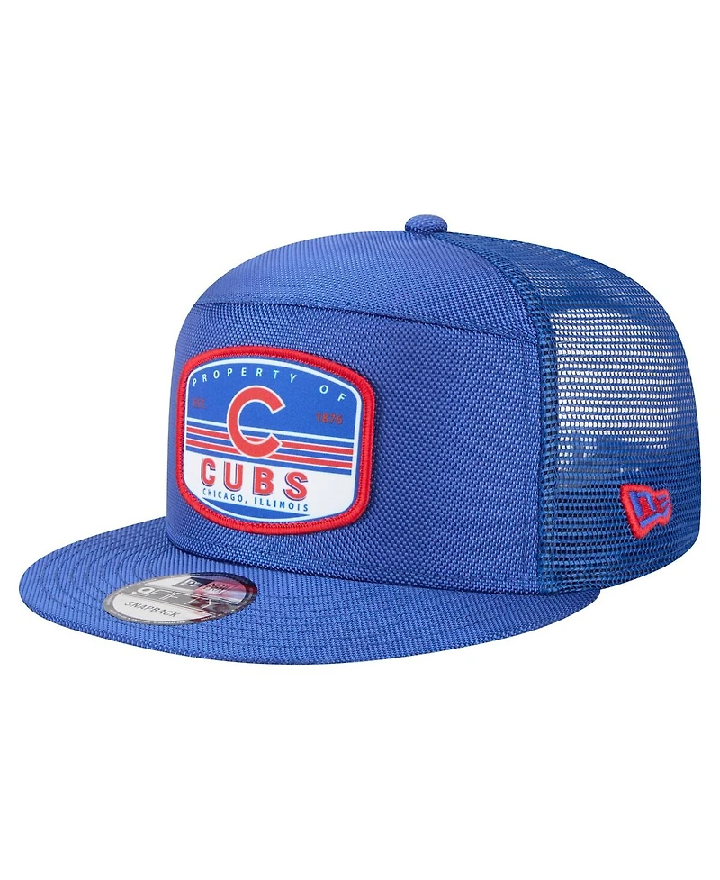 New Era Men's Royal Chicago Cubs Split Panel 9FIFTY Trucker Snapback Hat
