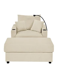 Streamdale Modern Sofa with Storage & Ottoman Cozy Corduroy, Cup Holders, Charging Ports