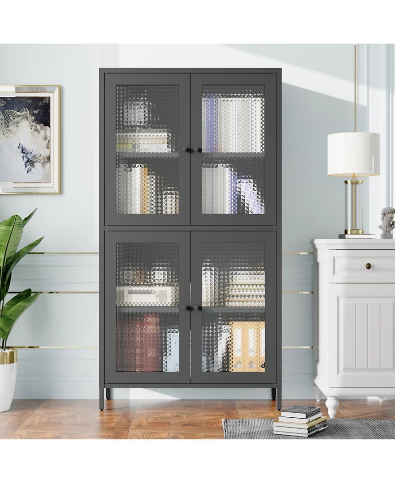 Streamdale Metal Cabinet with 4 Glass Doors and Shelves