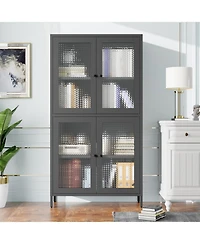 Streamdale Metal Cabinet with 4 Glass Doors and Shelves