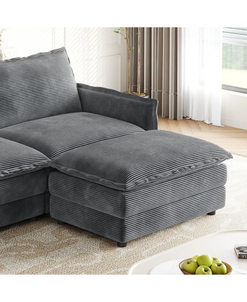 Streamdale Corduroy Cloud Sofa with Footrests & Cushions