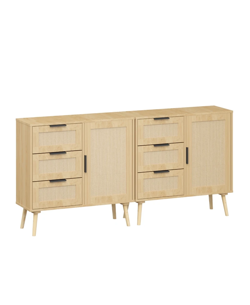 Streamdale Modern Rattan Wood Dresser Wood Storage Cabinet Sideboard for Bedroom, Living Room, Entryway, Hallway
