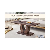 Streamdale Modern Minimalist Walnut Coffee Table with Textured Sticker