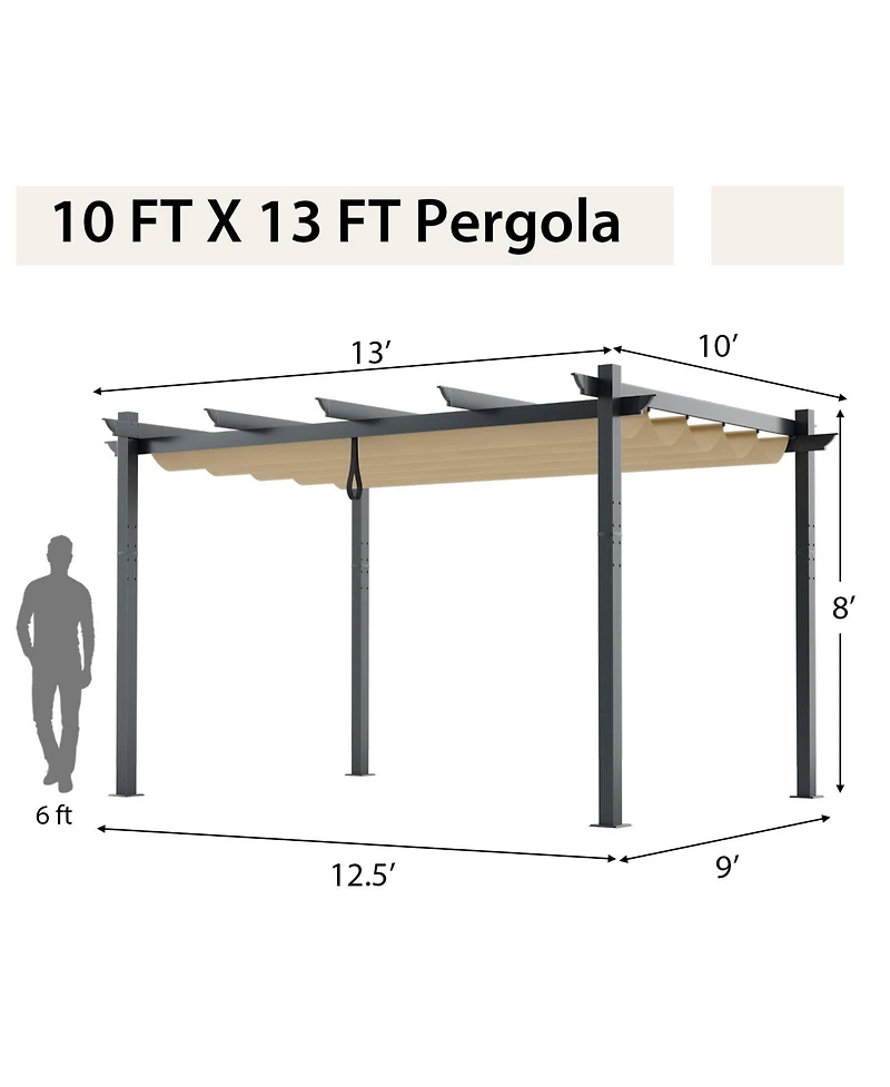 10 x 13 Feet Outdoor Aluminum Retractable Pergola Canopy Shelter