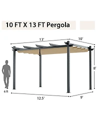 10 x 13 Feet Outdoor Aluminum Retractable Pergola Canopy Shelter