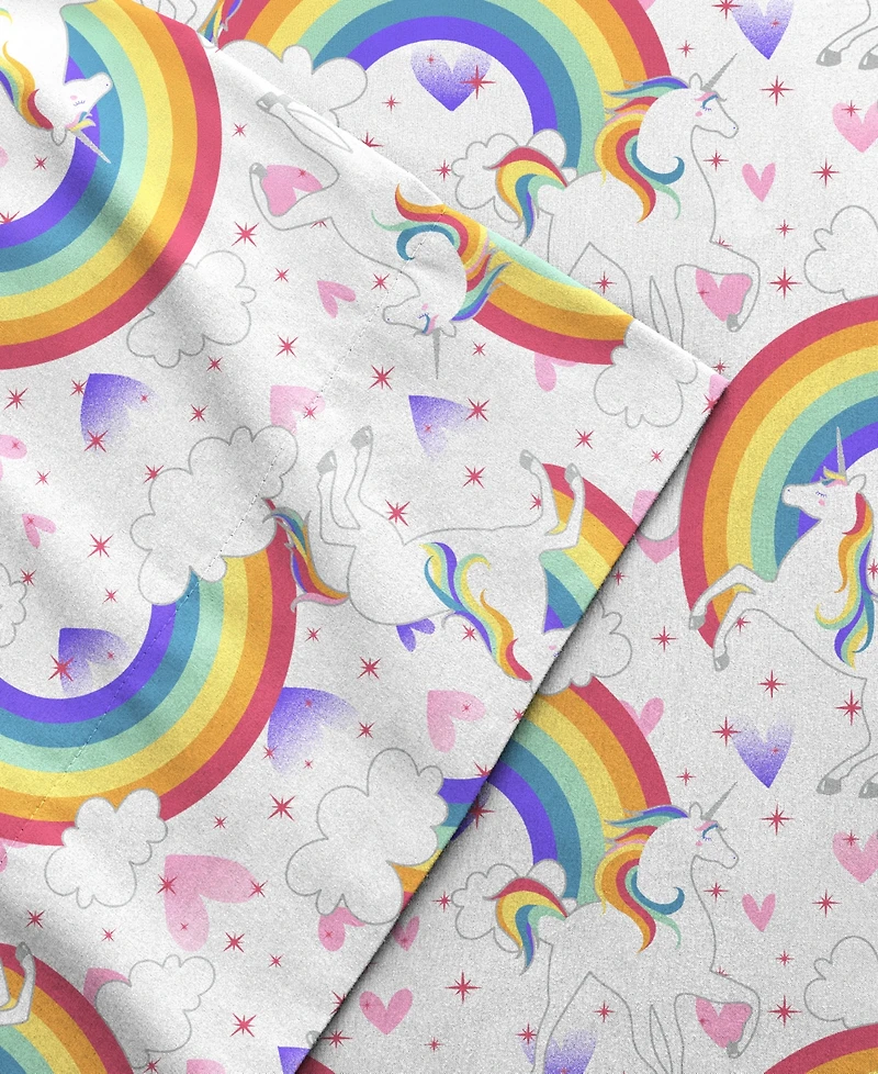 Dream Factory Unicorn Rainbow 3-Pc. Sheet Set, Twin