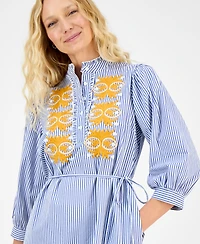 julia jordan Women's Striped Embroidered Tie-Waist Dress