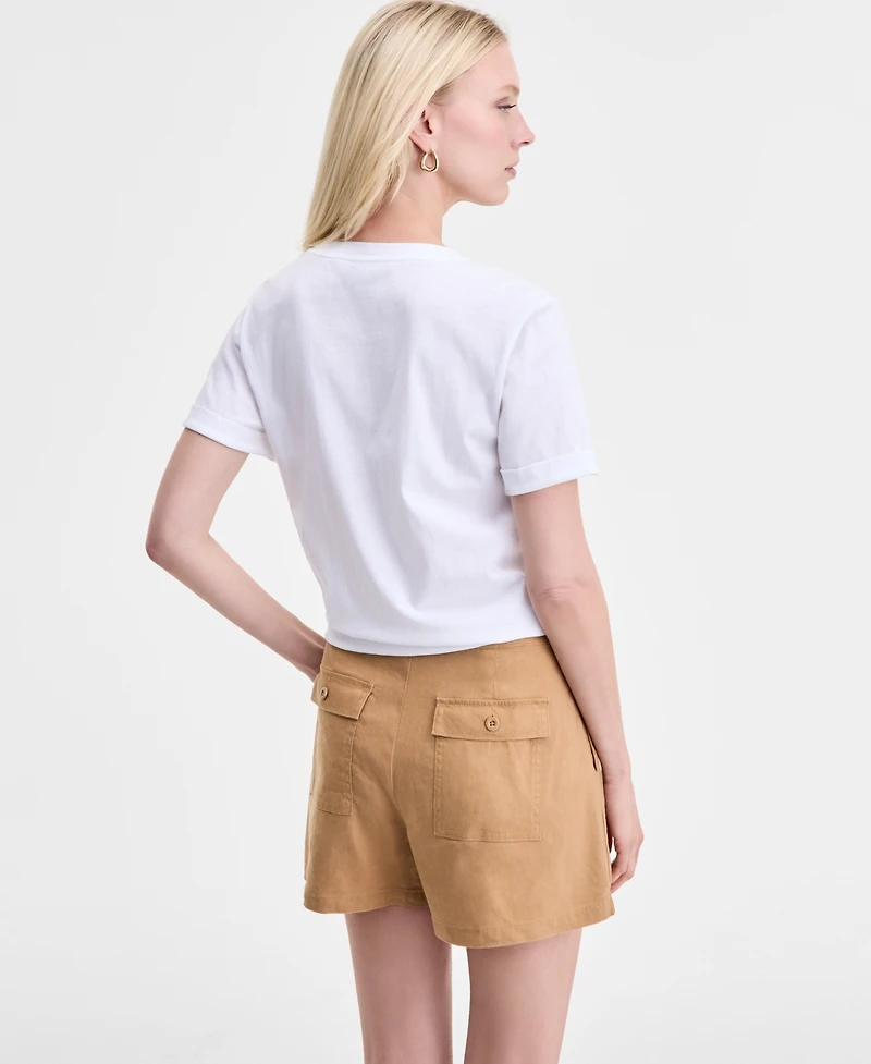 I.n.c. International Concepts Women's Embellished Cotton Tie-Front T-Shirt, Exclusively at Macy's