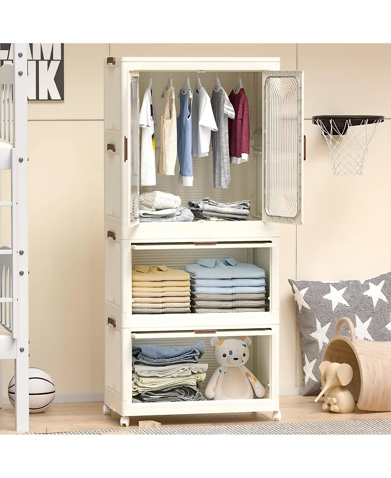 Streamdale Portable Wardrobe Closet with Hanging Rod & Cubbies