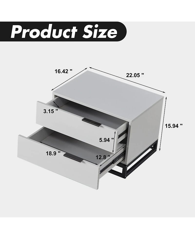 Streamdale Grey Nightstand with 2 Drawers for Closet, Bedroom, or Entryway
