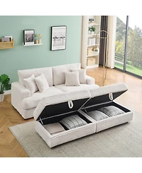 Streamdale 82 inches beige corduroy sofa, two storage feet +4 throw pillows, create a living room, office fashion new darling!