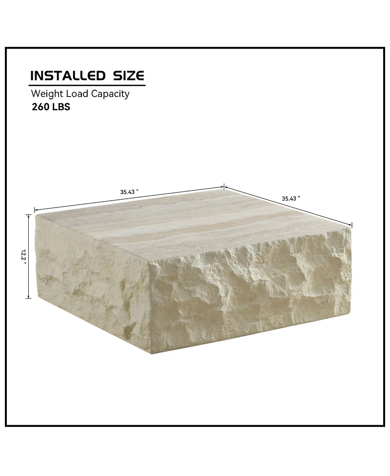 Streamdale Fiberglass Coffee Table for Living Room, 35.43" Vintage Decor, Imitation Stone