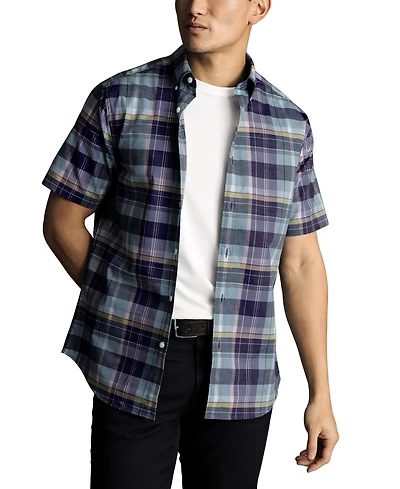 Charles Tyrwhitt Men's Slim Fit Short Sleeve Wrinkle-Resistant Plaid Button-Down Shirt