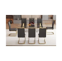 Streamdale 71" Glass Dining Set with 8 Black Pu Chairs & Gold Metal Legs