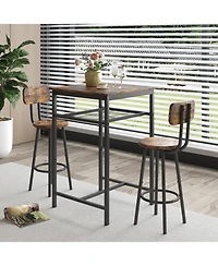 Streamdale Rustic Brown Bar Table with Backrest Stools