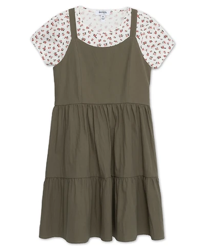 Speechless Big Girls 2-Piece Rosebud T-Shirt and Tiered Olive Dress Set