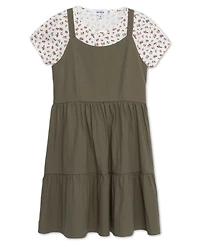 Speechless Big Girls 2-Piece Rosebud T-Shirt and Tiered Olive Dress Set