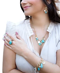 Barse Blue Turquoise and White Cultivated Pearl Multi Charm Necklace