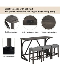 Streamdale 4-Piece Bar Table Set with Power Outlet and Padded Stools