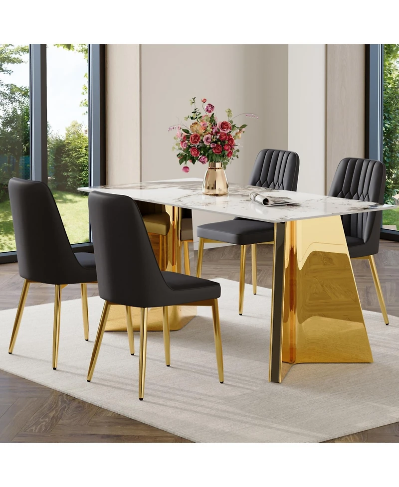 Streamdale Luxurious 63" Pandora Dining Set Sintered Stone Table, 4 Pu Chairs