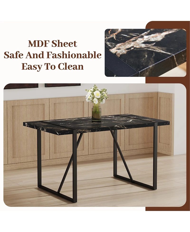 Streamdale Modern Marble Dining Set Table (55"x31.4") + 6 Black Pu Chairs