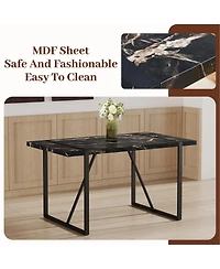 Streamdale Modern Marble Dining Set Table (55"x31.4") + 6 Black Pu Chairs