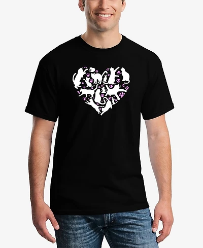 La Pop Art Men's Cat Heart Word T-Shirt