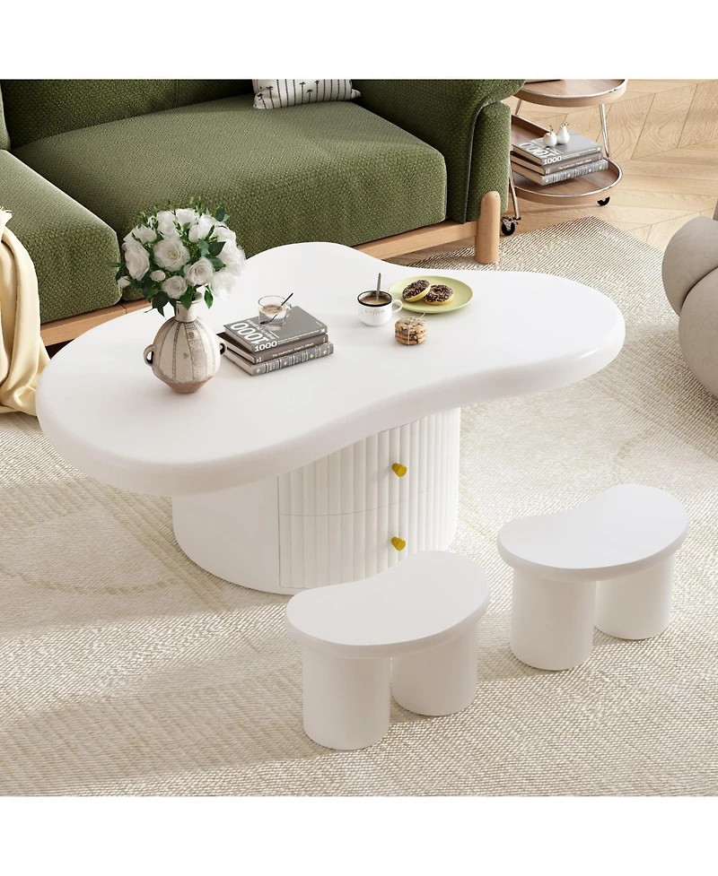 Streamdale Cloud Coffee Table Set 3 Tables, 2 Drawers, 2 Stools