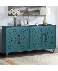 Streamdale 63" Navy Blue Storage Cabinet with Carved Doors & Adjustable Shelves