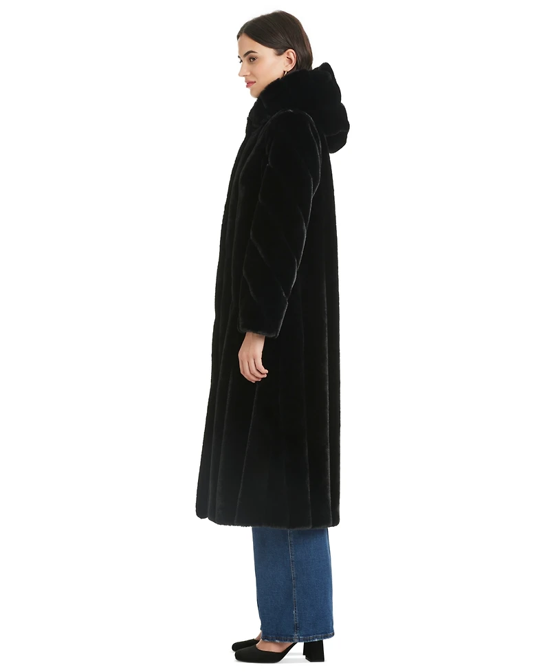 Jones New York Women's Hooded Faux-Fur Coat