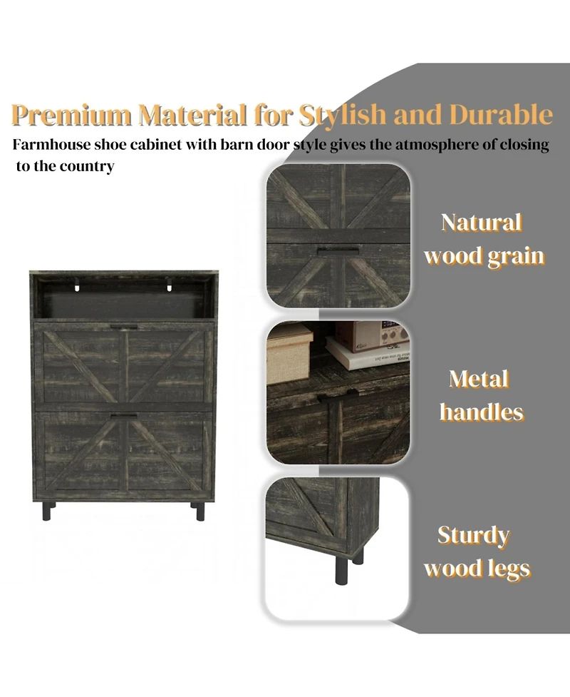 Streamdale Farmhouse Shoe Storage Cabinet with Barn Door and Flip Drawers