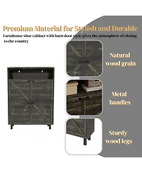Streamdale Farmhouse Shoe Storage Cabinet with Barn Door and Flip Drawers