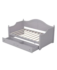 Streamdale Twin Size Wood Daybed with 2 Storage Drawers, Wooden Sofa Bed with Handrail for Living Room Bedroom, Light Grey