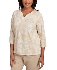 Alfred Dunner Petite Catalina Island Textured Floral Foil Accent Top