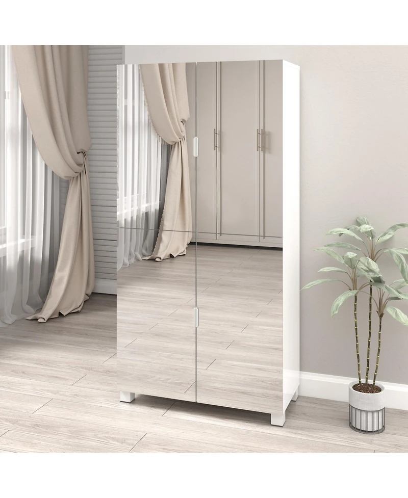 4-Drawer Shoe Cabinet with Mirror and 4-Door Closet (White)