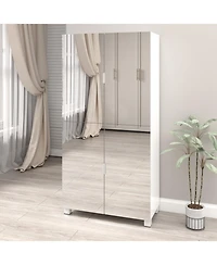 4-Drawer Shoe Cabinet with Mirror and 4-Door Closet (White)
