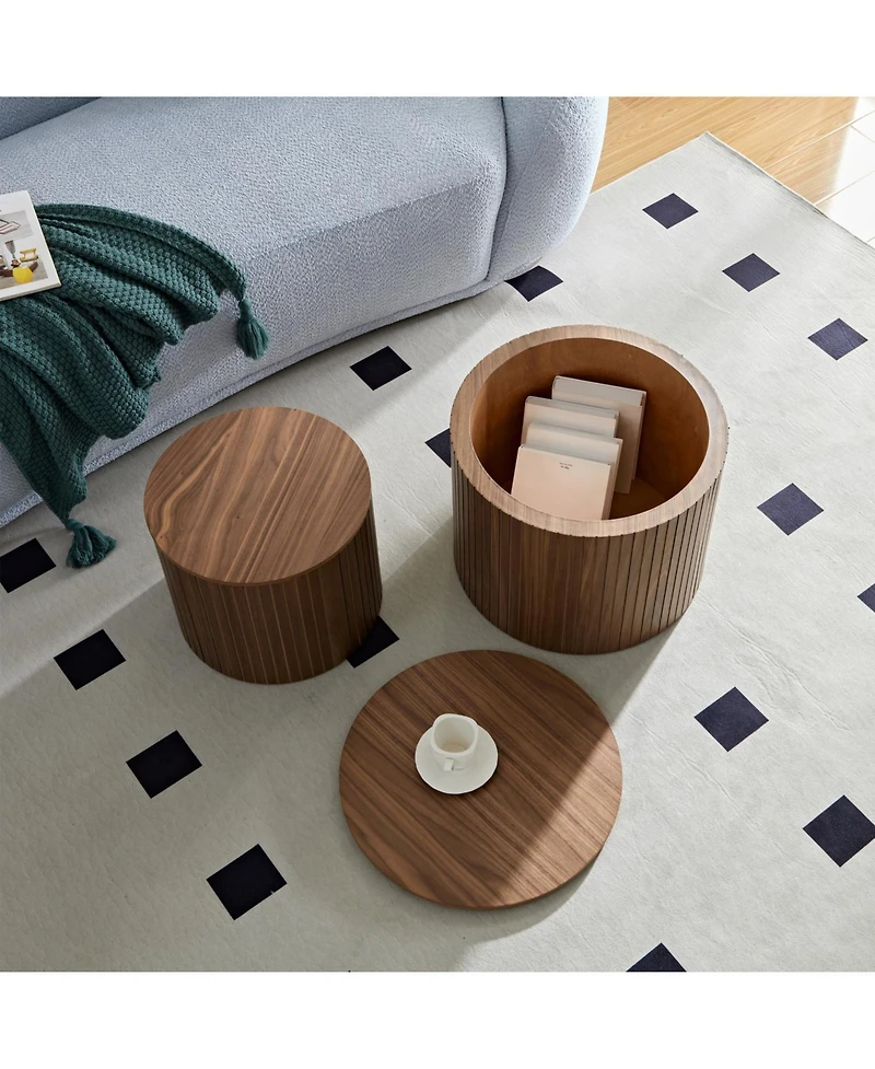 Streamdale Mdf nested table set 2 pieces, handcrafted round coffee table in living/lounge area, walnut color