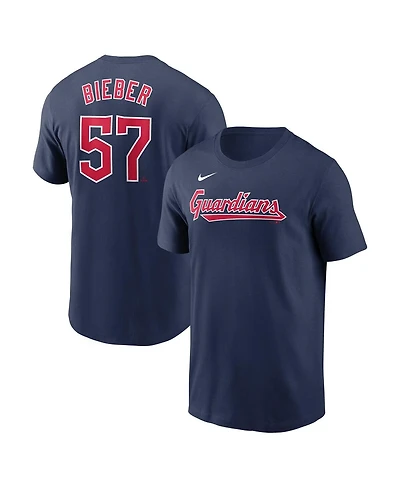 Nike Men's Shane Bieber Navy Cleveland Guardians Fuse Name Number T-Shirt