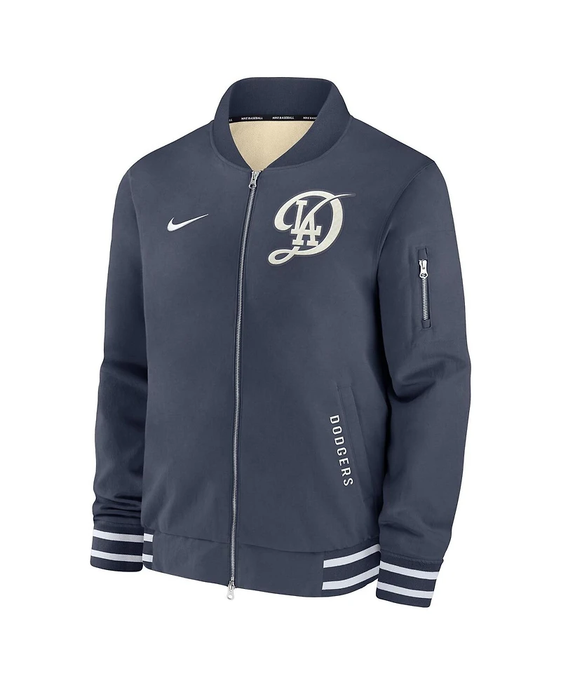 Nike Men's Navy Los Angeles Dodgers Authentic Collection City Connect Full-Zip Bomber Jacket