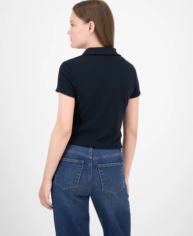 Ultra Flirt Juniors' Button-Front Collared Short-Sleeve Top