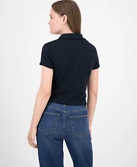 Ultra Flirt Juniors' Button-Front Collared Short-Sleeve Top