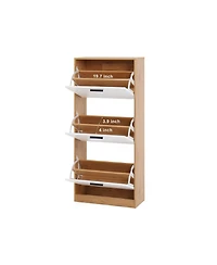 Streamdale Shoe Storage Cabinet with 3 White Panel Flip Drawers, Freestanding Organizer for Entryway, Narrow Shoe Rack Cabinet