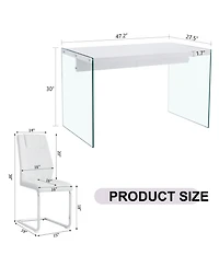 Streamdale White Coffee Table & 4 Pu Chairs - Glass Legs, Silver Accents