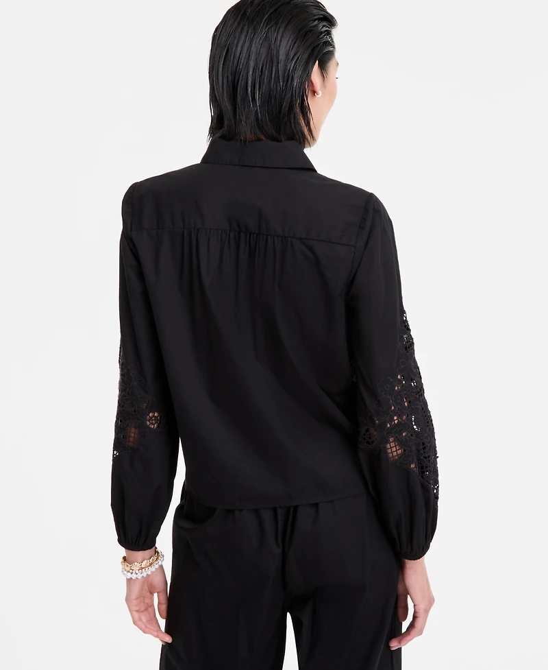 I.n.c. International Concepts Women's Eyelet Cotton Tie-Front Blouse, Exclusively at Macy's