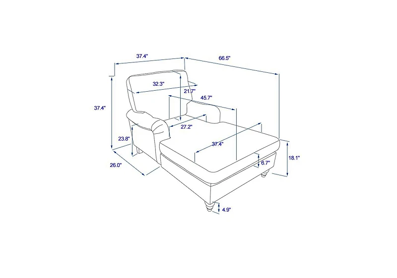 Streamdale Modern Mid-Century Indoor Oversized Chaise Lounger Comfort Sleeper Sofa with Soild Wood Legs