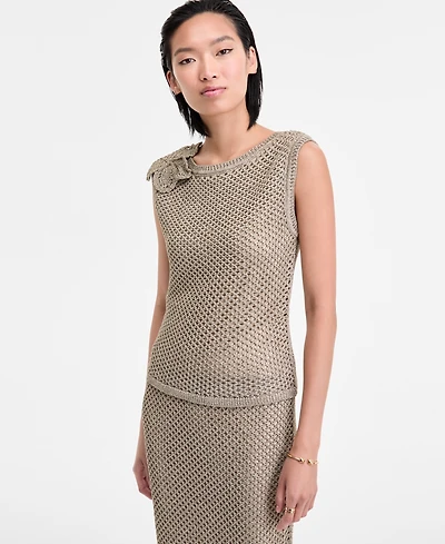 I.n.c. International Concepts Women's Metallic-Knit Floral-Applique Top, Exclusively at Macy's