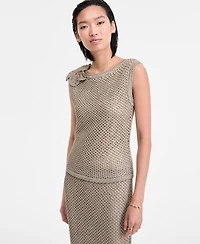 I.n.c. International Concepts Women's Metallic-Knit Floral-Applique Top, Exclusively at Macy's