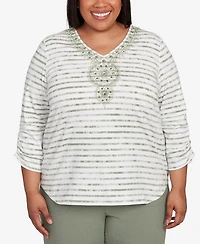 Alfred Dunner Plus Copper Canyon Textured Medallion Neckline Top