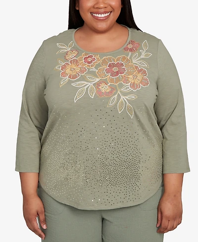 Alfred Dunner Plus Copper Canyon Scattered Sequin Floral Neck Top
